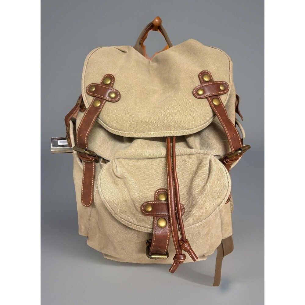 Cargoit Large Vintage Canvas Rucksack Daypack Beige Military Style Travel-bag